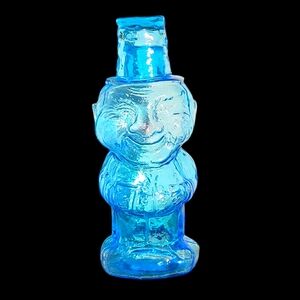 Vintage Tiara Glass Blue Jolly Mountaineer Decanter Carafe With Shot Glass
